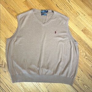 -Polo by Ralph Lauren 100% Pima Cotton Vest Tan w/Maroon Rider Men's Size 3XL